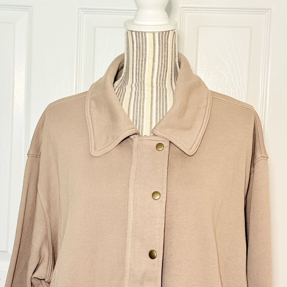 Free People Oversized Snap Front Shacket Jacket NWT Small Dusted Cocoa size S - Picture 7 of 16